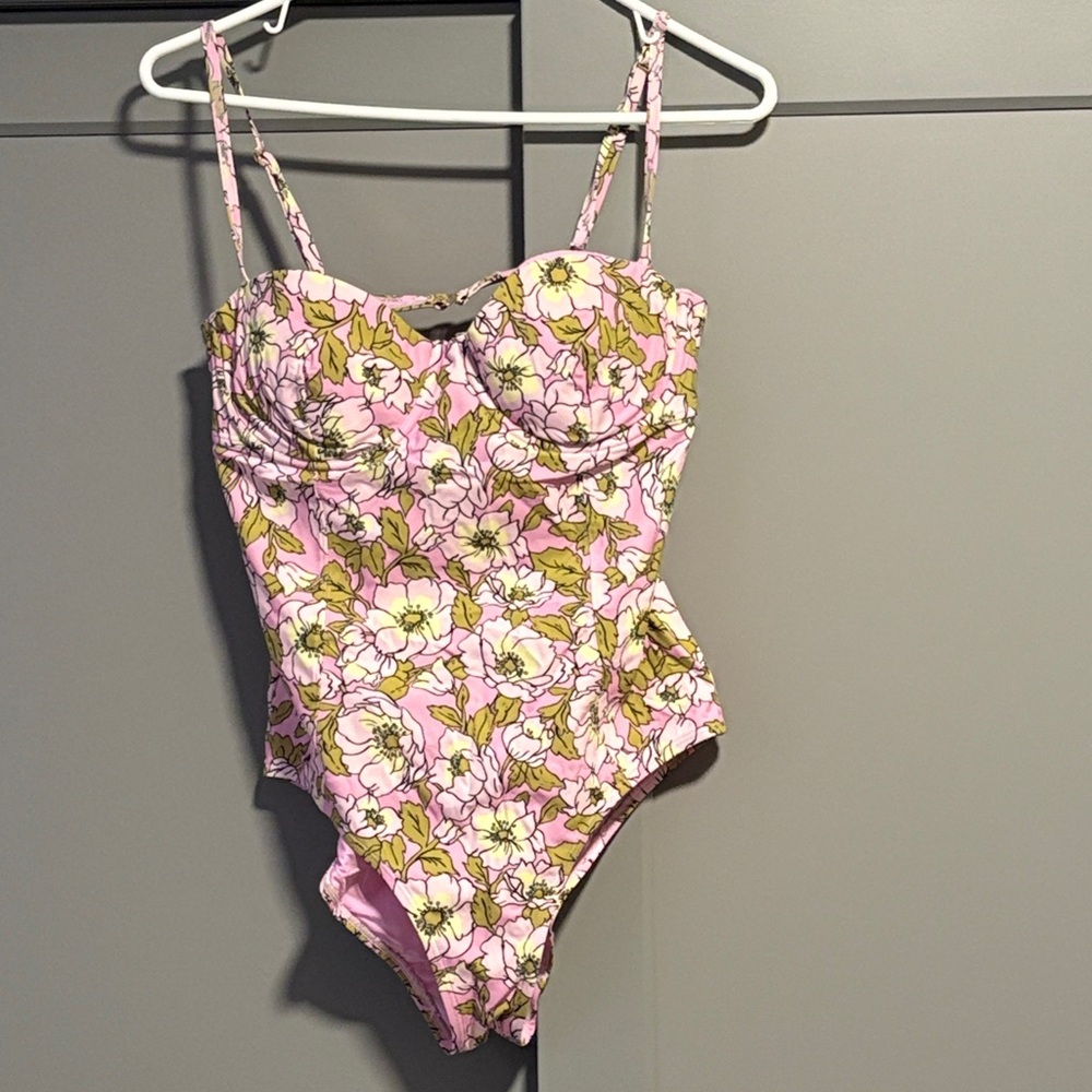 Tory Burch Floral Pink and Green Swimsuit.